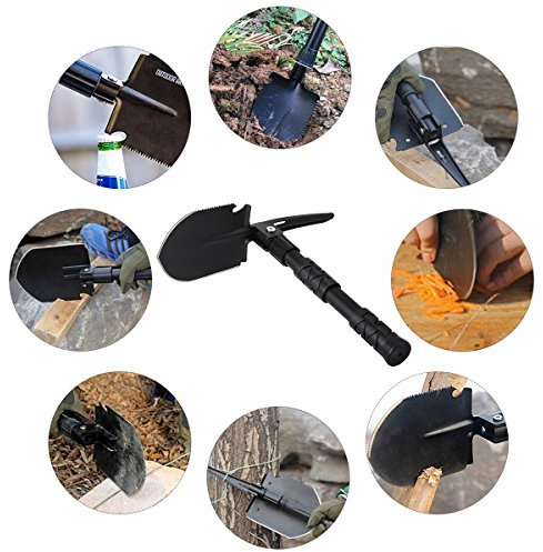 CHINLIN 409 - Multfunktionaler mini Klappspaten Schaufel mit Tasche ( Schaufel, Hacke, Messer, Pickel, Flaschenöffner, Säge für Garten, Camping, Reisen, Wandern, Notfall, Bergsteigen)