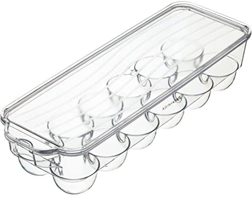 KitchenCraft Eierkorb, Kühlschrankbehälter, für 12 Eier, Durchsichtiger Kunststoff mit Deckel, Stoß- und Bruchsicher, 32,5 cm x 11,5 cm x 7,5 cm