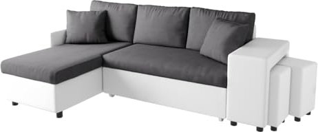 UsineStreet Oslo Ecksofa grau/weiß mit Truhe und Hocker – Winkel – rechts