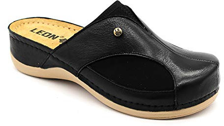 Leon 912 Komfortschuhe Lederschuhe Pantolette Hausschuhe Clog, Damen, Schwarz, EU 41
