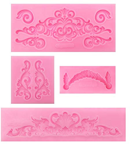 3 Pack Stampi in Silicone Fondente Torta, Chocolate, Gelatina,Candy Mold, Cupcake DIY Strumento di Decorazione di Lace Silicone Fondant Molds Rosa