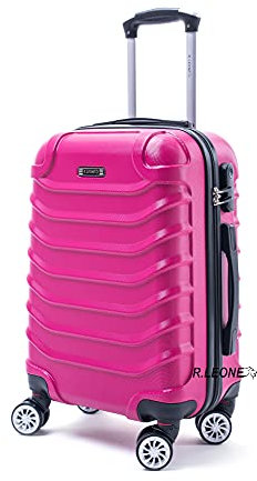 R.Leone Valigia Trolley Rigido Grande 8 ruote in ABS 2026 (Fucsia, L Grande)