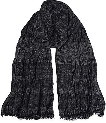 DAMILY Noire Écharpe Froissée Pour Hommes Couleur Unie Hiver Gland Écharpe Longue Foulard Rides Coton Wraps Châle 74.8x35.4/190 * 90CM (NoirRayure)