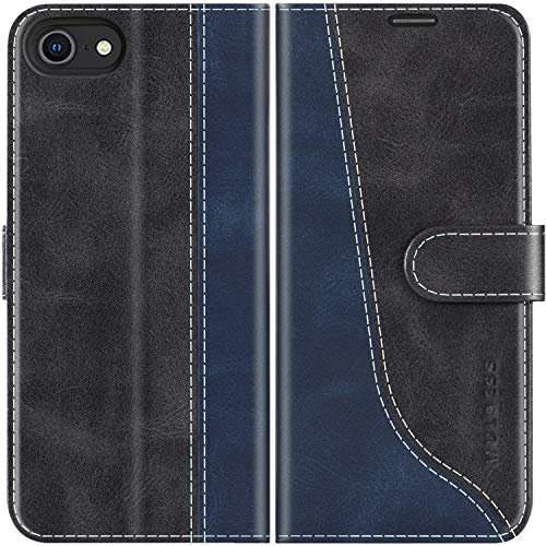 Mulbess Cover per iPhone SE 2022/2020 / iPhone 8/7, Custodia a Libro, Magnetica Flip con Chiusura, Interno TPU Antiurto Portafoglio,Sintetica, Elegante Nero