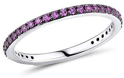 namana Schmaler Sterling Silber Ring für Damen. Roter Ring mit Zirkonia-Edelsteinen. 925 Sterlingsilber Ringe für Frauen mit Roten Steinen. Ring Größe 60