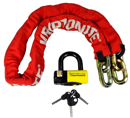 Kryptonite New York Fahgettaboudit 1415 Chain w/NY Disc Lock - 5', 14mm Chain and 15mm Lock High-Security Anti-Theft Protection for Bicycle, E-Bike, Scooter, Motorcycles, and ATV/UTV - Red