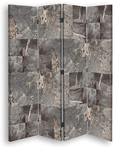 Trennwand Pinnwand geometrisch 145x170 cm Paravent beidseitig 4-teilig Textur Grau