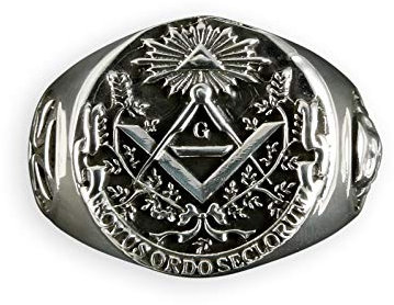 Fly Style Siegelring aus 925er Sterling-Silber - Freimaurer, Ring Grösse:21.0 mm