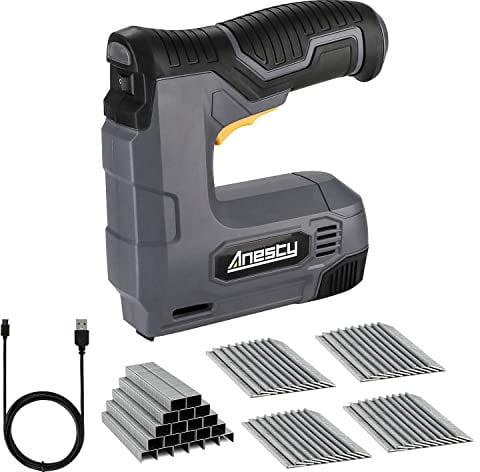 Anesty Elektrischer Tacker, Nagelpistole, 2-in-1, wiederaufladbar, mit 2000 Stücken 8-mm-Klammern und 10-mm-Nägeln für Polstermöbel, tragbar, mühelos