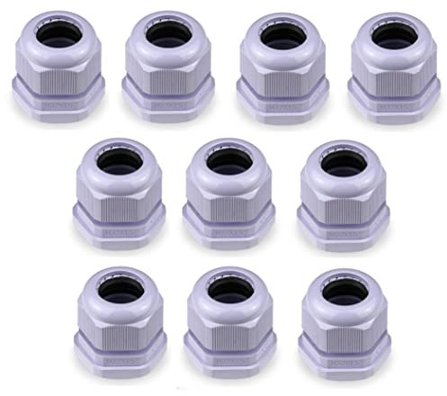 10-Pack M32 32mm IP65 Cable Compression Glands for 14-21mm Cable and EV Charging Cable - Grey, Waterproof with Locknut