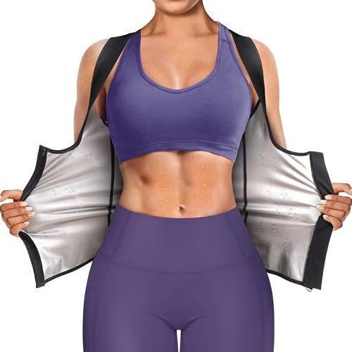 Bingrong Sudation Débardeur pour Gaine Amincissante Ventre Plat Femme Sauna T Shirt Gilet de Minceur Fitness Sport Body Shaper avecFermeture à Glissière (XXL, Noir)