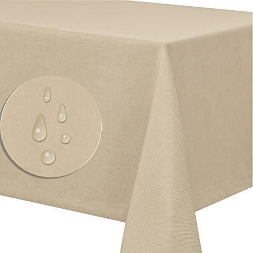 Leinendecke Tischdecke Tischtuch Leinen Optik pflegeleicht schmutzabweisend abwaschbar Lotuseffekt Fleckschutz (Eckig 160x320 cm, Champagner)
