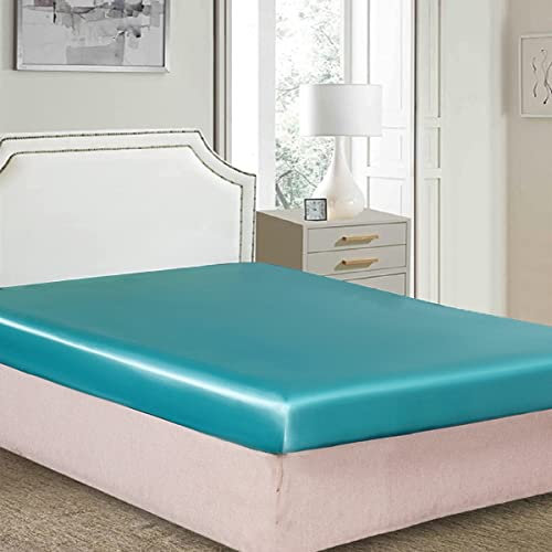 Spannbettlaken 140x200cm Türkis Grün Satin Bettlaken Boxspringbett Topper Frottee Glänzend Seide Spannbetttuch 140 x 200 Leintuch Uni Muster Spannleintuch für Hohe Matratze bis 25-30 cm