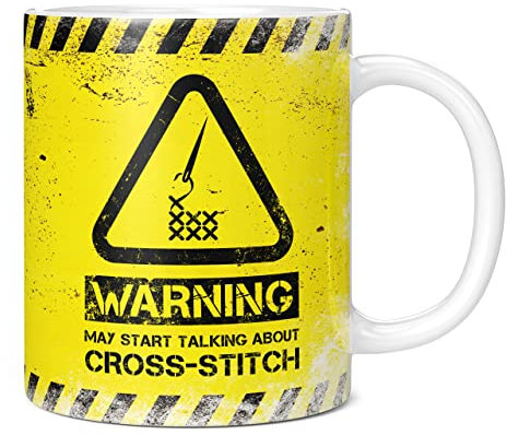 Mug Monster - Mug humoristique avec inscription « Warning May Start Talking About Cross Stitch Stitch » – Tasse à café en céramique, cadeau pour homme ou femme, grande tasse géante disponible, tasse