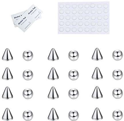 Kakonia Fake Nose Ring Stud Eyebrow Fake Lip Labret Studs Replacement Ball with 40pcs Sticker Faux Nose Studs Non-piercing Fake Piercing