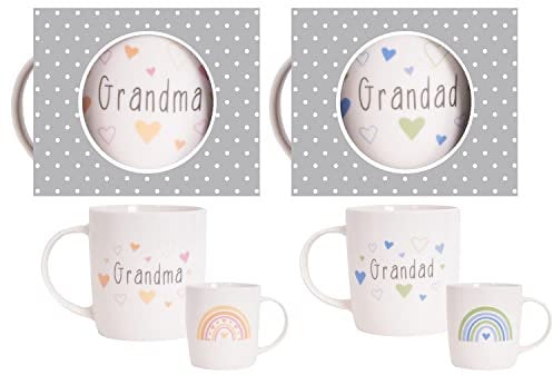 YöL New Grandparents Mugs Set Baby Shower Grandma Grandad Newborn New Bone China 12oz Celebration Home Kitchen Keepsake Gift