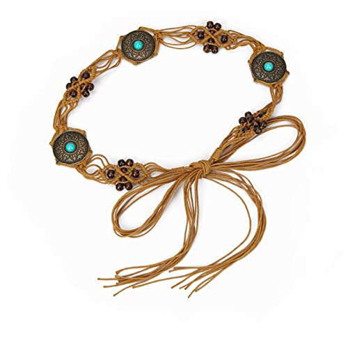 ILuvatar Damen Quaste Knotengürtel Metall Breiter Gürtel U11 Frauen Bohemian Style Seil Geflochten Taille, Braun - 45, 170
