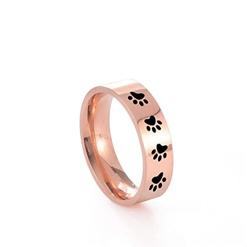 Amaxer Ring mit Tierpfotenabdruck für Männer und Frauen, schöner Bär, Hund, Katze, Fußabdrücke, Edelstahl, Statement-Band, Fingerringe, Schmuck, Geschenke (Roségold, 8)