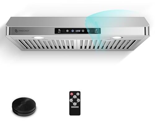 AMZCHEF Under Cabinet Range Hood 30 Inch, 750CFM Stainless Steel Kitchen Stove Vent Hood 3 Speed Exhaust Fan Touch/Remote/Gesture Control LED lights Time Setting Dishwasher-Safe Baffle Filters