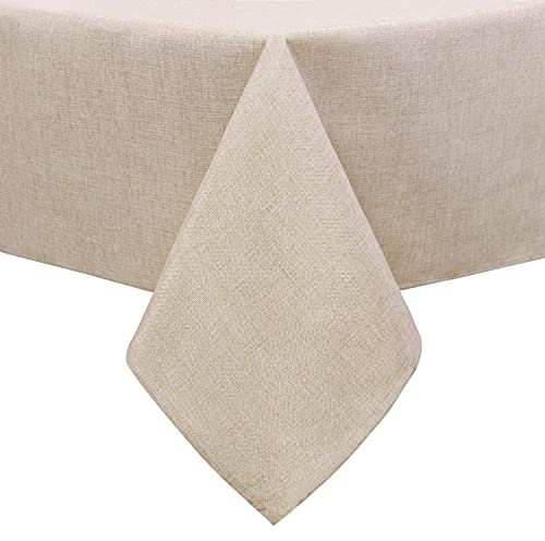 Hiasan Tischdecke Outdoor wetterfest Leinenoptik Eckig Tischtuch Wasserabweisend Tischwäsche, 1 Stück, 135 x 220cm, Beige