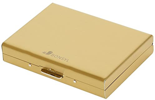 BONSYL® Kreditkartenetui aus Metall für Damen und Herren, RFID-Blockierender Kreditkartenetui aus Edelstahl mit 10 Kartenfächern. (10 Slots-Gold)