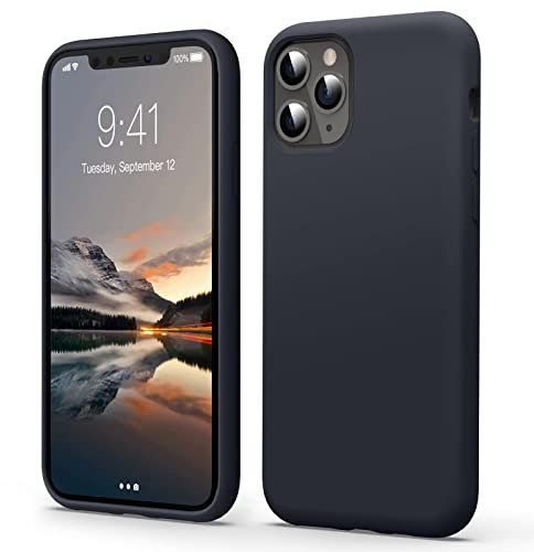 Flyzoo Flüssige Silikon Hülle für iPhone 11 Pro Max (6,5), Kratzfest & Anti-fingerabdruck Silicone Handyhülle mit Rundumschutz: 4-Schicht Schutzhülle, Erhöhter Rand für Bildschirm & Kamera, Schwarz