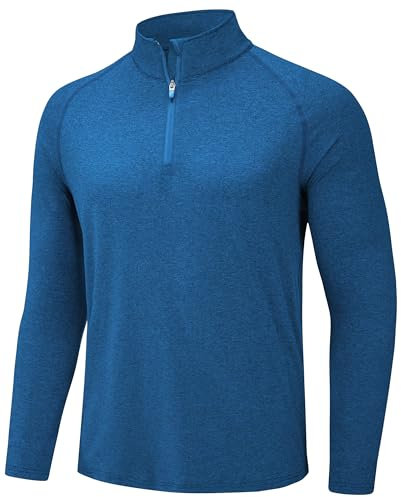 TACVASEN Herren 1/4 Zip Outdoor UV-Schutz Atmungsaktiv Langarm Tops Sonnenschutz Wasser Shirts (XL, Mittelblau)