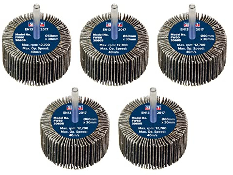 Sealey Flap Wheel Ø60 x 30mm 60Grit 6mm Shaft - Pack of 5 - FW6030605