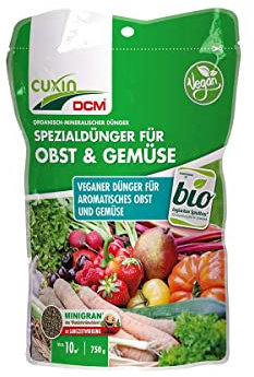 CUXIN DCM Spezialdünger für Obst & Gemüse - Mit MINIGRAN® TECHNOLOGY - Vegan - Bio Dünger - NPK-Dünger 4-3-8 + 2 MgO - Bis zu 8 Wochen Wirkungsdauer - 750g für 10qm