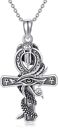 ONEFINITY Ankh Ketten 925 Sterling Silber Auge Des Horus Ketten Kreuz Schlangen Halskette Altägyptischer Koptischer Schutzschmuck Für Herren Und Damen