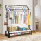 Vinteky Portant Porte-vêtement Autoportant Penderie à vêtements Tringle Meuble Métal Porte-Manteau étagère pour Chaussures Rangement Cintre Chambre Vêtements (deux barres, noir)