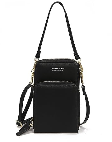 PORRASSO Handy Umhängetasche Touchscreen Crossbody Kleine Handytasche Mädchen Schultertasche PU Clutch Bag für Dating Einkaufen Reise Schwarz