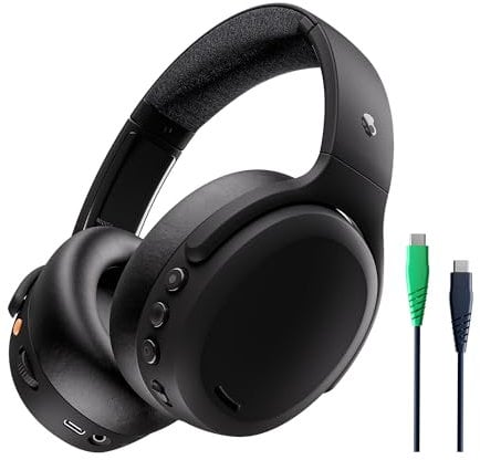 Skullcandy Crusher ANC 2 Over-Ear Noise Cancelling Wireless-Kopfhörer mit Sensory Bass, 50 Std. Akkulaufzeit, Skull-iQ, Alexa-Unterstützung, Mikro, Bluetooth-kompatibel - Schwarz
