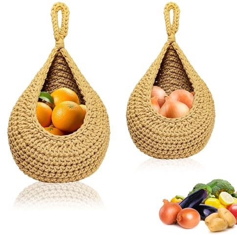 RongQiLBB 2 Pièces Corbeille a Fruit Suspendue, Paniers de Rangement Au Mur, Paniers Tissés à La Main Panier Décoratif Suspendus, Panier Cuisine pour Stocker des Fruits, Légumes, Collations