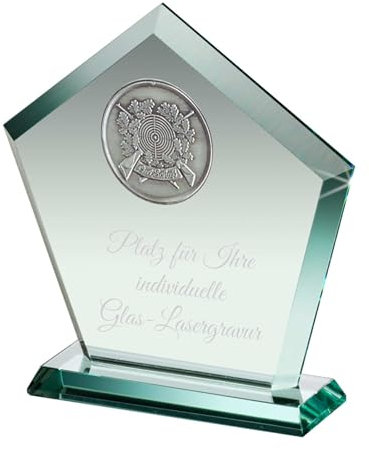 eberin · Schützen Pokal · traditioneller Glas Pokal Gut Schuß · 3D Zinn-Emblem auf Jade Trophäe · Schützenhaus Pokal · Schützenverein Pokal personalisierbar mit Geschenkbox