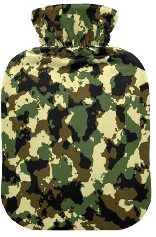 Camouflage Army Camo Hot Water Bottle with Soft Velvet Cover Hot Water Bag for Pain Relief Hot and Cold Compress Body Bed Warmer 1L