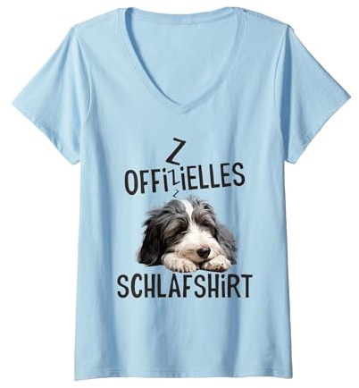 Damen Offizielles Schlafshirt Bearded Collie Hund Schlafanzug T-Shirt mit V-Ausschnitt