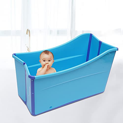 Baignoire Plastique Pliable Mobile pour Adulte - Massage - Sauna - Baignoire Pliante - Avec Tuyau de Vidange et Bouchon de Vidange - Bleu
