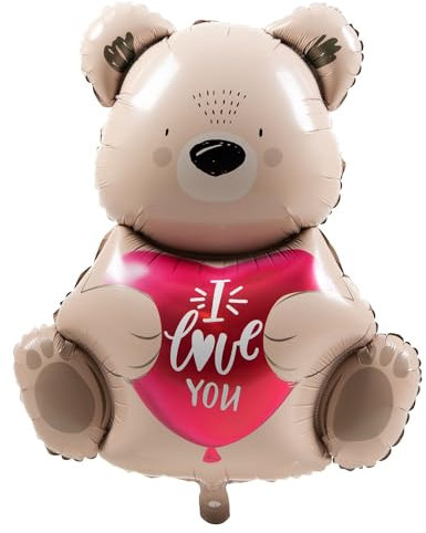 Folat 63794 Palloncino foil-Ombre Orso bruno I love you-56 cm-Decorazione Romantica San Valentino, Anniversario Matrimonio e Fidanzamento, Multicolore