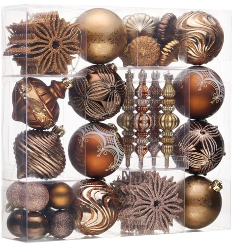 Valery Madelyn 70 ct Christbaumschmuck Kugel-Ornament-Set | Weihnachtsbaumschmuck-Set, bronzefarben, Kupfer, Braun, Gold, bruchsicher, luxuriöse hängende Kugel für