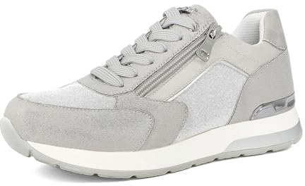 inblu Sneakers Donna in Ecopelle Monocolore, Scarpe da Ginnastica con Lacci e Cerniera Laterale,dal 35 al 41, Argento, 38 EU