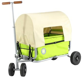 Beachtrekker Life Faltbarer Bollerwagen, klappbarer Handwagen + Feststellbremse + Sonnenverdeck (Luftreifen, Grün)
