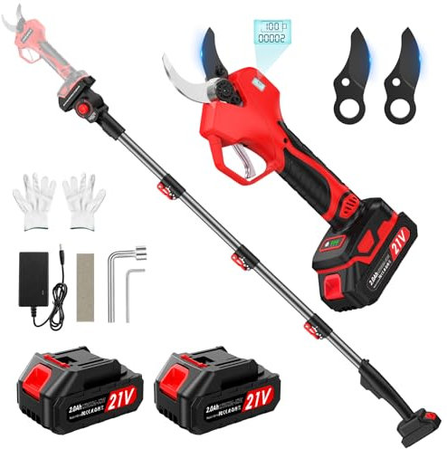 Forbice Potatura a Batteria Professionali,Cesoie a batteria Asta Telescopica 2M, Max 50mm,SK7 Lame,Motore Senza Spazzole, 2 * 2000 mAh batterie,Forbici Potatura per Giardino, Frutteto, Giardinaggio