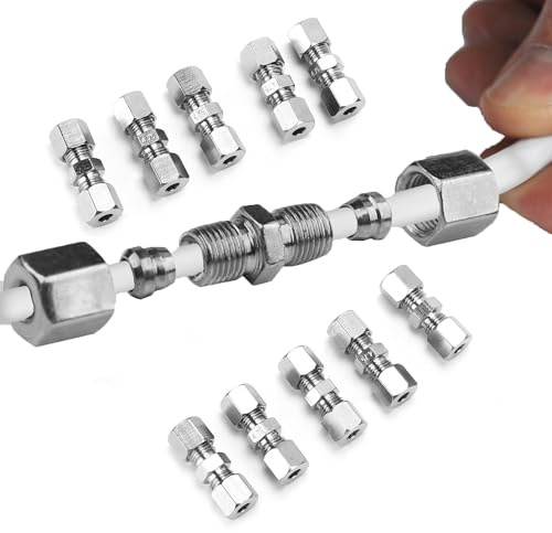 Bremsleitungsverbinder für Bremsleitung ohne Bördelung, 4,75 mm zum Anschluss von 4,75 mm Bremsleitung, Doppelschneidring, 10 Stück