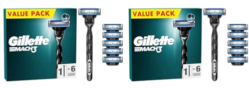 Gillette Mach3 Nassrasierer Herren, Rasierer + 6 Rasierklingen mit 3-fach Klinge, Geschenk für Männer (Packung mit 2)