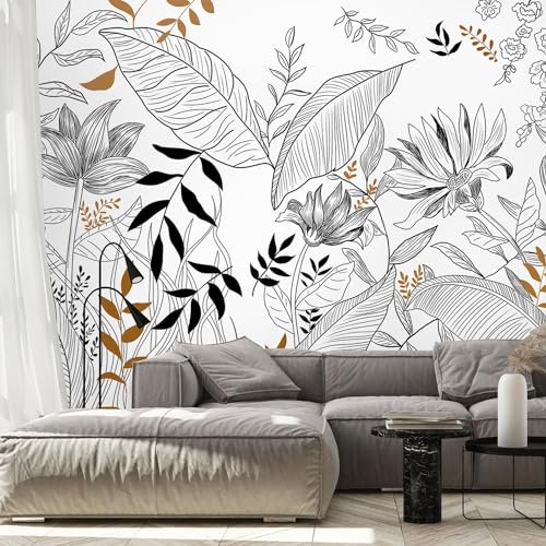 Naturempress Papier Peint Panoramique Feuilles Minimaliste Noir Et Blanc Papier Peint Intissé Tapisserie Poster Mural pour Salon Chambre Décoration Murale