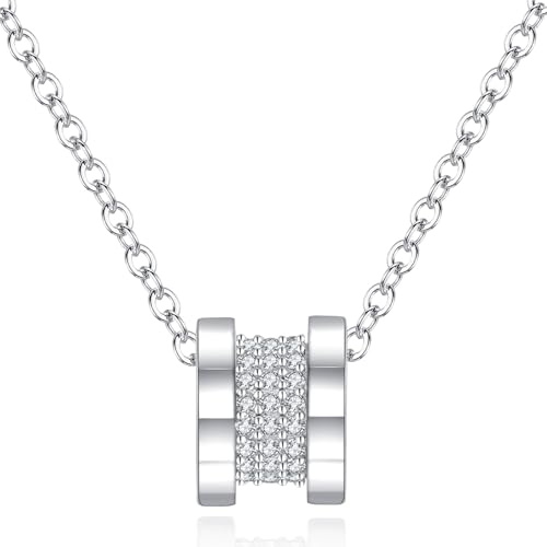 SUNFEEL Damen Ketten Halskette 925er Kristall Zylinder Anhänger Halsketten Hochzeit Zirkonia Silberkette Schmuck mit Geschenkbox für Frauen