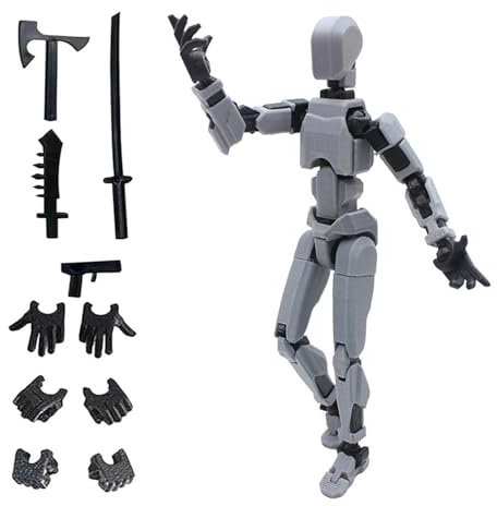 Azxndy 3D Printed Moveable Joints Robot,Finger Exercising Toys Assembly Set,Multi Joint Movable Model,Full Body Mechanical Movable Toy,Movie Character Desktop Decoration for Game Lovers (grey)