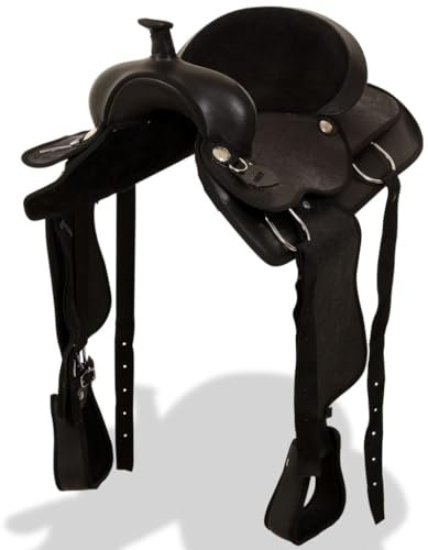 AJJHUUKI Westernsattel aus echtem Leder, 43,2 cm, Schwarz, für Möbel