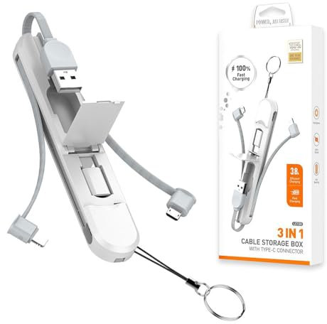 Câble de charge rapide 3 en 1 portable et durable avec porte-clés multifonctionnel - Matériaux de haute qualité, compatible avec iPhone, Android et appareils de type C, idéal pour un usage quotidien